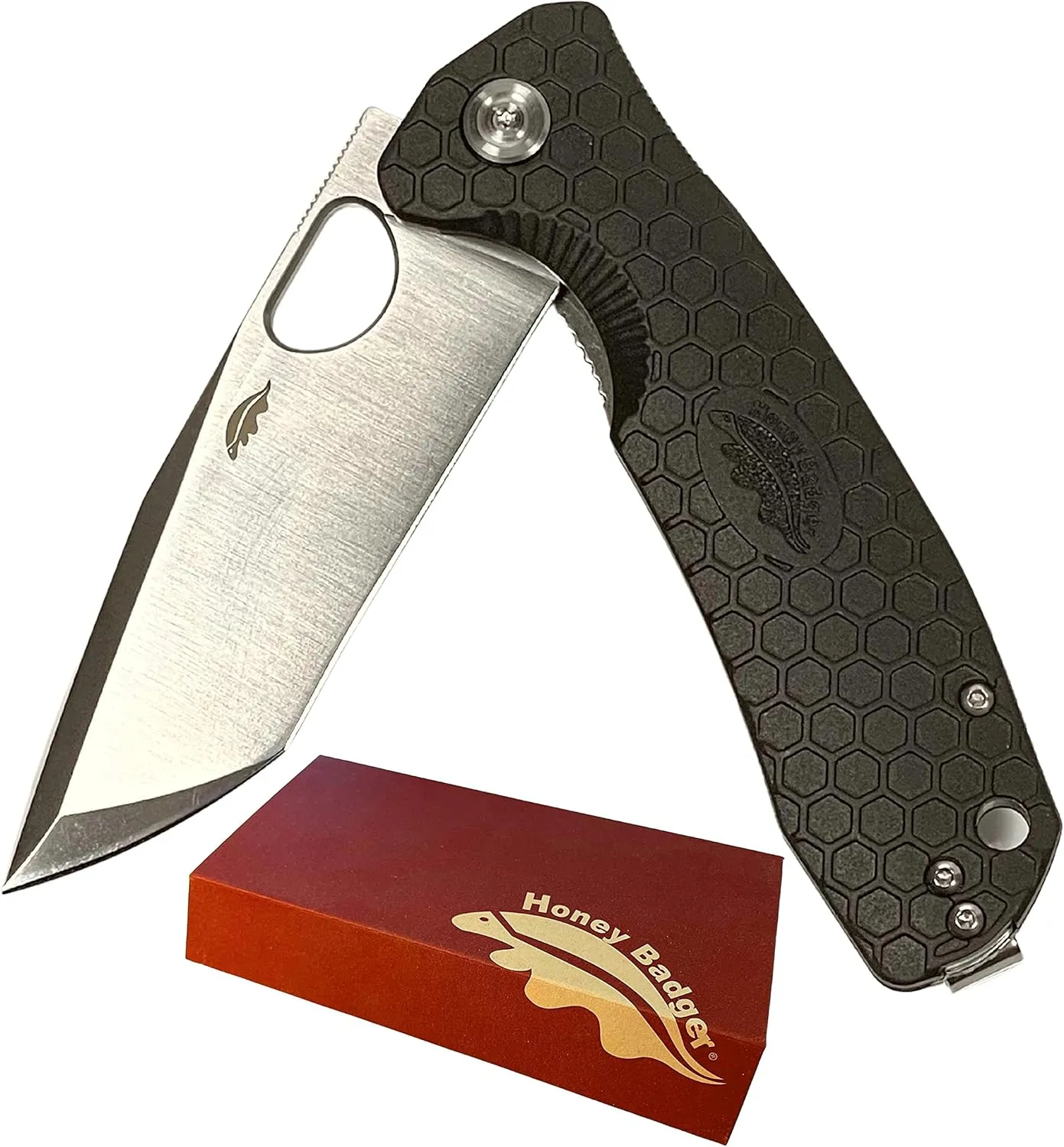HB1341 Honey Badger Tanto Small Pocket Knife 2.81" Blade Lightweight 2.57oz Folding Utility EDC Deep Pocket Carry for Outdoor Tactical Survival Camping - Reversible Clip - Small Black
