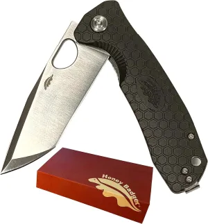 HB1341 Honey Badger Tanto Small Pocket Knife 2.81" Blade Lightweight 2.57oz Folding Utility EDC Deep Pocket Carry for Outdoor Tactical Survival Camping - Reversible Clip - Small Black