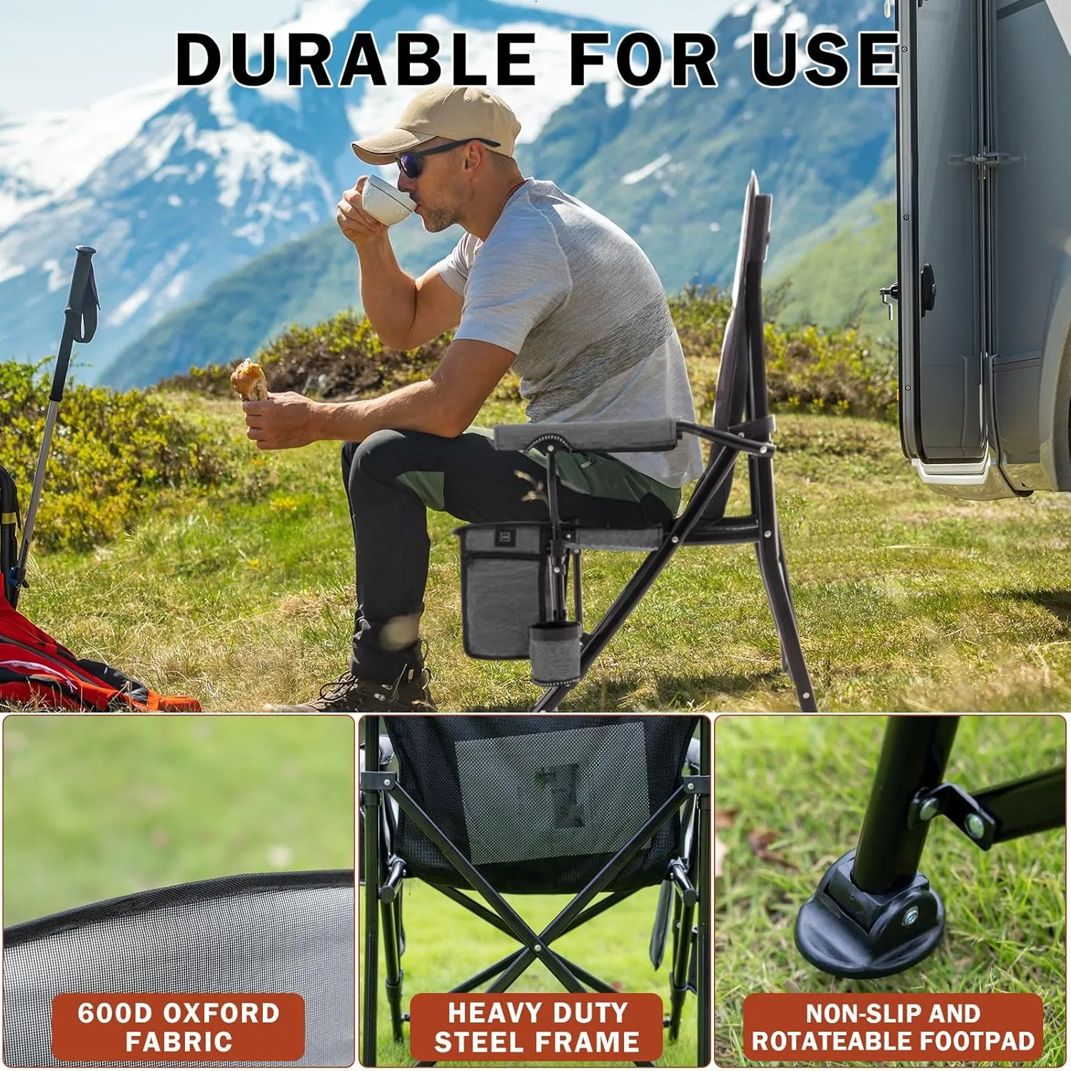 Heated Folding Camping Chair Portable for Outdoor Sports, Fully Padded Heated Lawn Chair Support 400lbs, Collapsible Heated Camp Chair with 3 Heat Levels for Outside, Gray(2 Battery Pack Required)