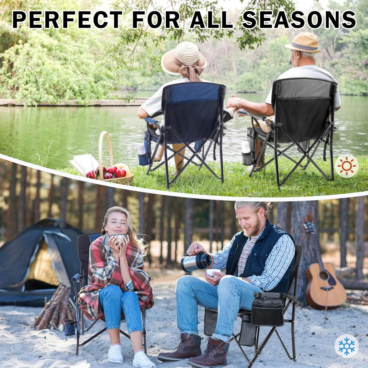 Heated Folding Camping Chair Portable for Outdoor Sports, Fully Padded Heated Lawn Chair Support 400lbs, Collapsible Heated Camp Chair with 3 Heat Levels for Outside, Gray(2 Battery Pack Required)