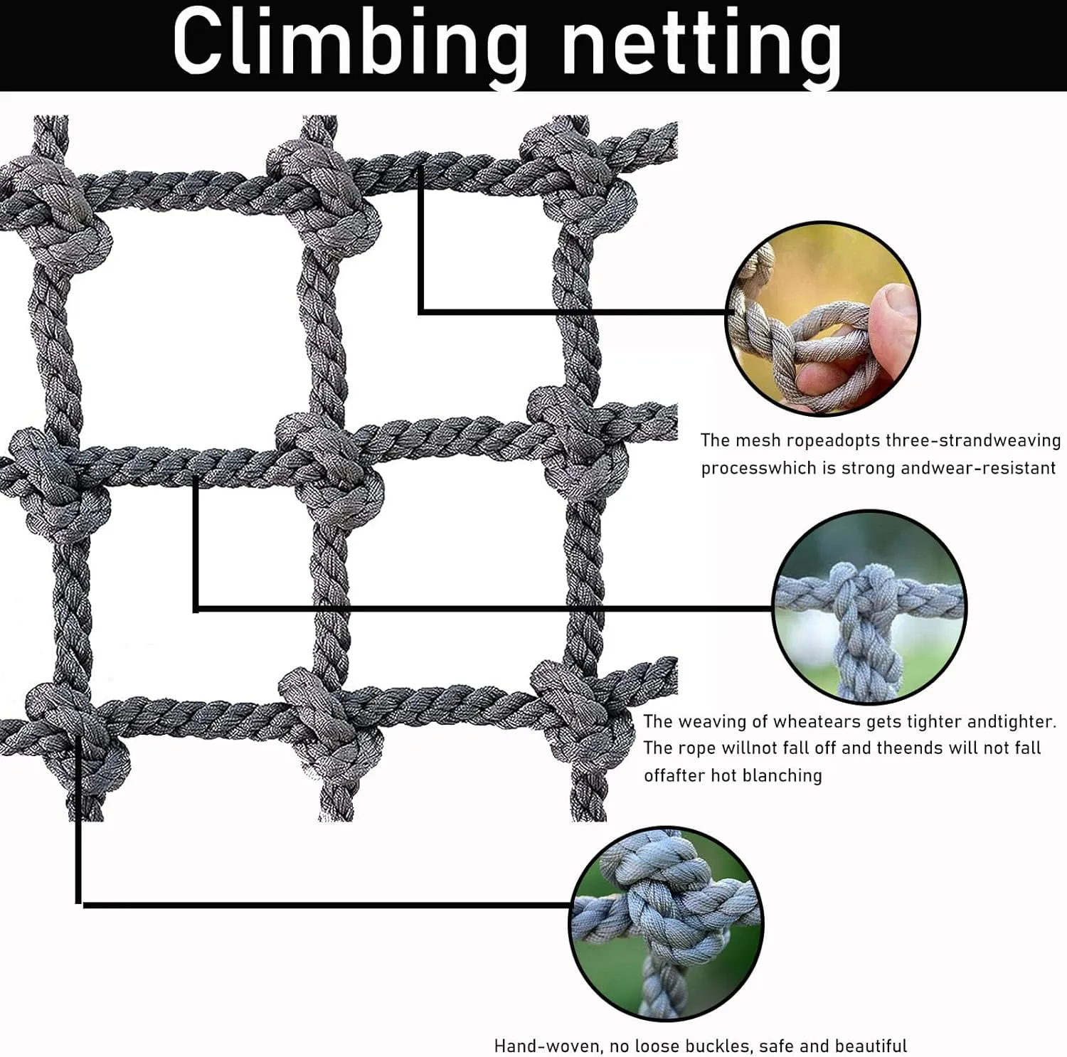 Heavy-Duty Climbing Cargo Net – Large Playground Net Climbing Net for Kids | Indoor & Outdoor Safety Net | Treehouse Rope Ladder,Swing Set Accessory,1×4m/3.28×13.12 ft