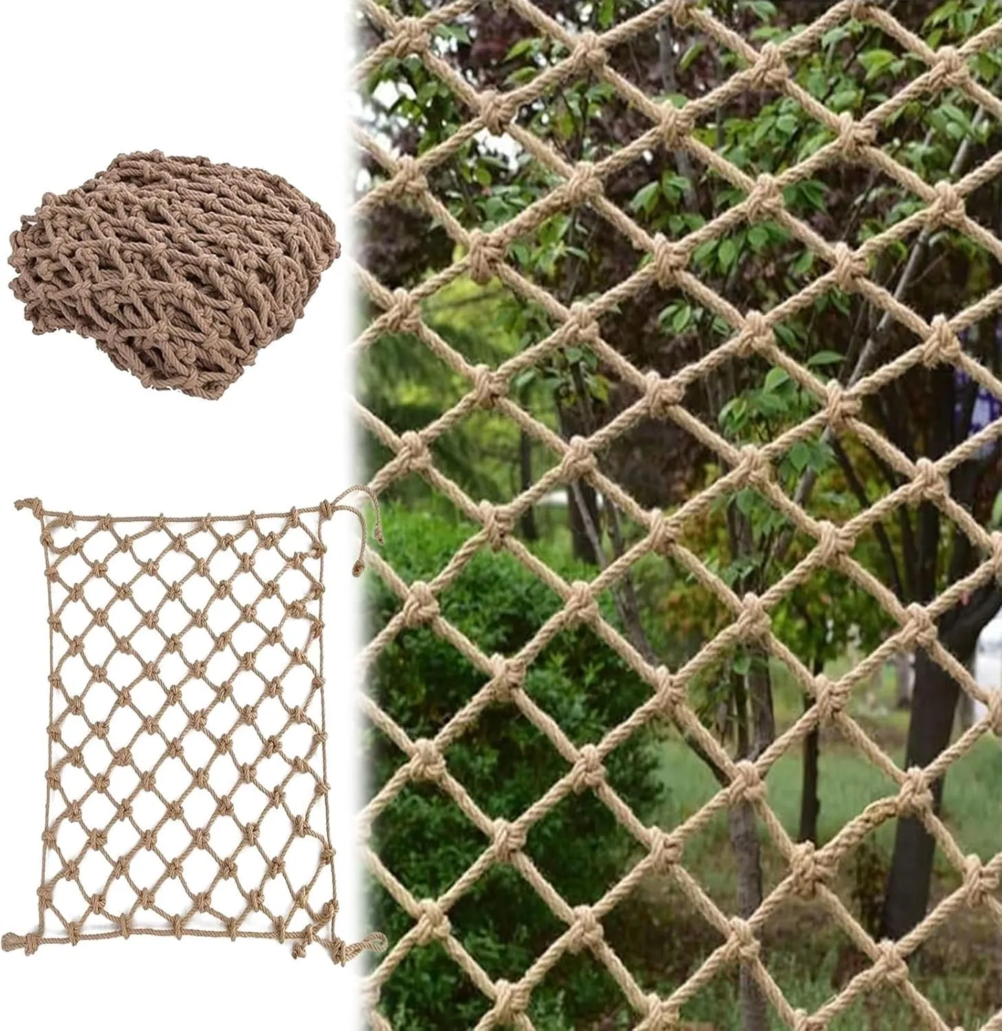 Heavy Duty Climbing Frame Net - Hemp Rope Cargo Net for Backyard Playground, Adults Fitness, Cargo Ladder, Wall Grid - Durable Rope Netting(10x26FT/3x8(M))