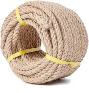 Heavy Duty Jute Rope - 1/2 Inch, 100 Feet, Natural Hemp, Twisted, Ideal for Crafts, Gardening, Bundling, Climbing, Hammock, Nautical, Tug of War, Railings, Home Decorating