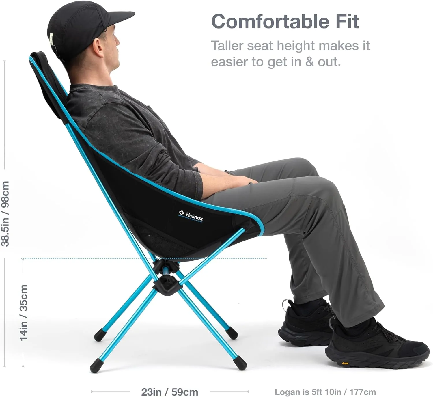 Helinox Sunset Chair Lightweight, High-Back, Compact, Collapsible Camping Chair, Cobalt