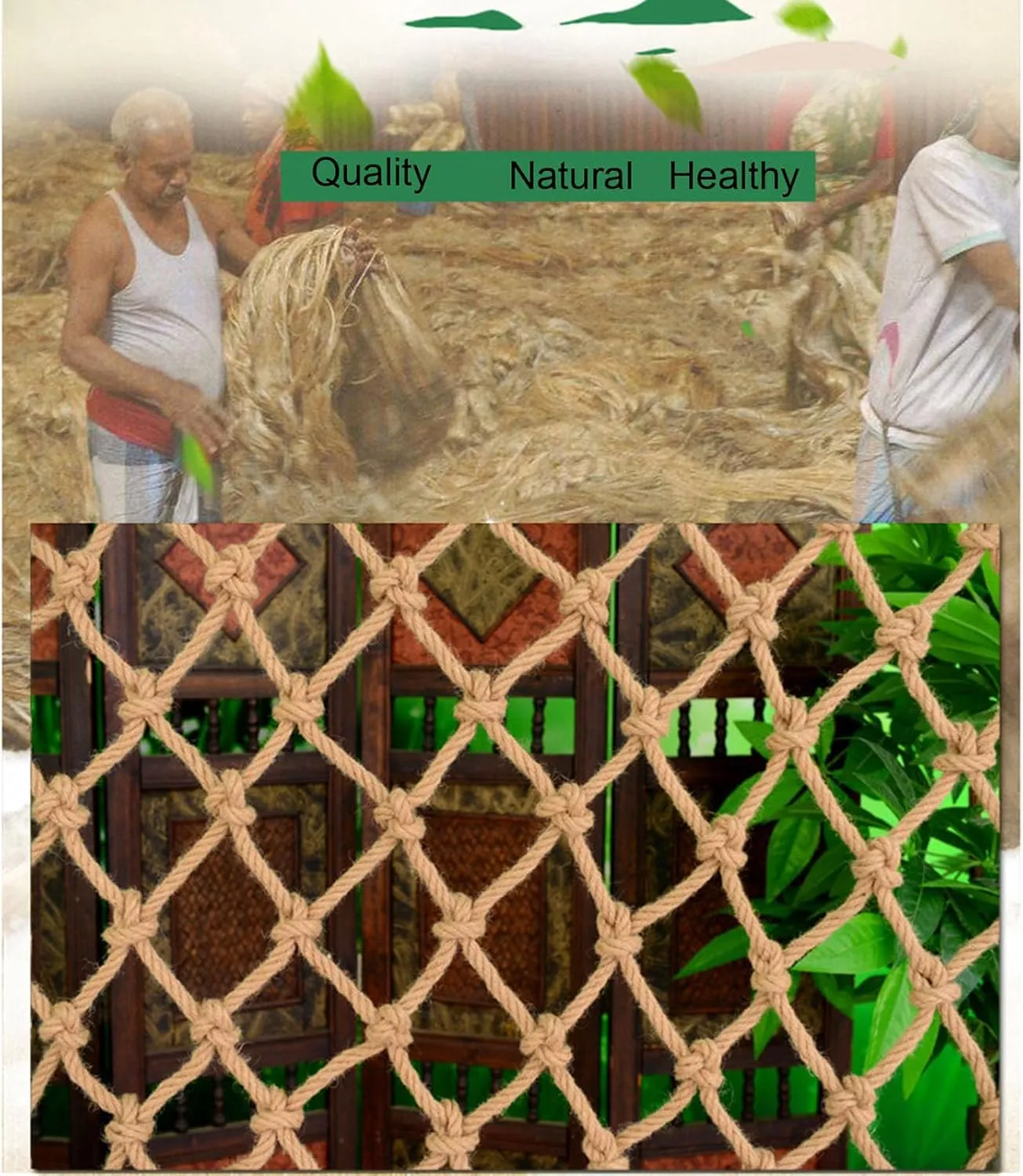 Hemp Rope Climbing Cargo net 4mm/6cm Children's Outdoor Climbing net,Plant Support net Stair Balcony Railing Safety net,Suitable for Tree House Jungle Expansion,1MX3M(3.3X9.8FT)