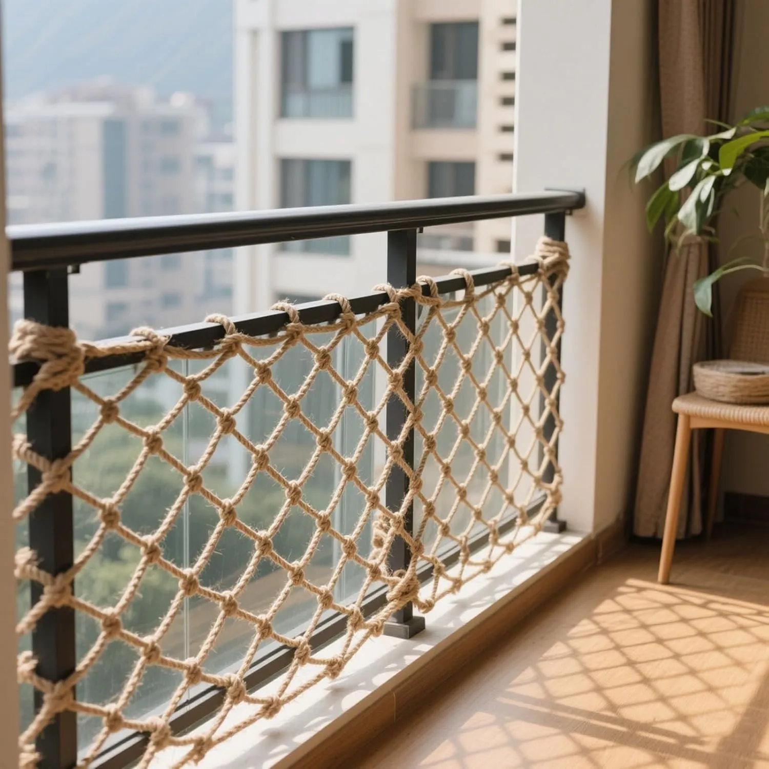 Hemp Rope Climbing Net for Kids Heavy Duty Rope Netting Safety Net for Indoor/Outdoor,Stairs Balcony Protection,Cargo Net for Playground Gym and Home Decor,100x200cm