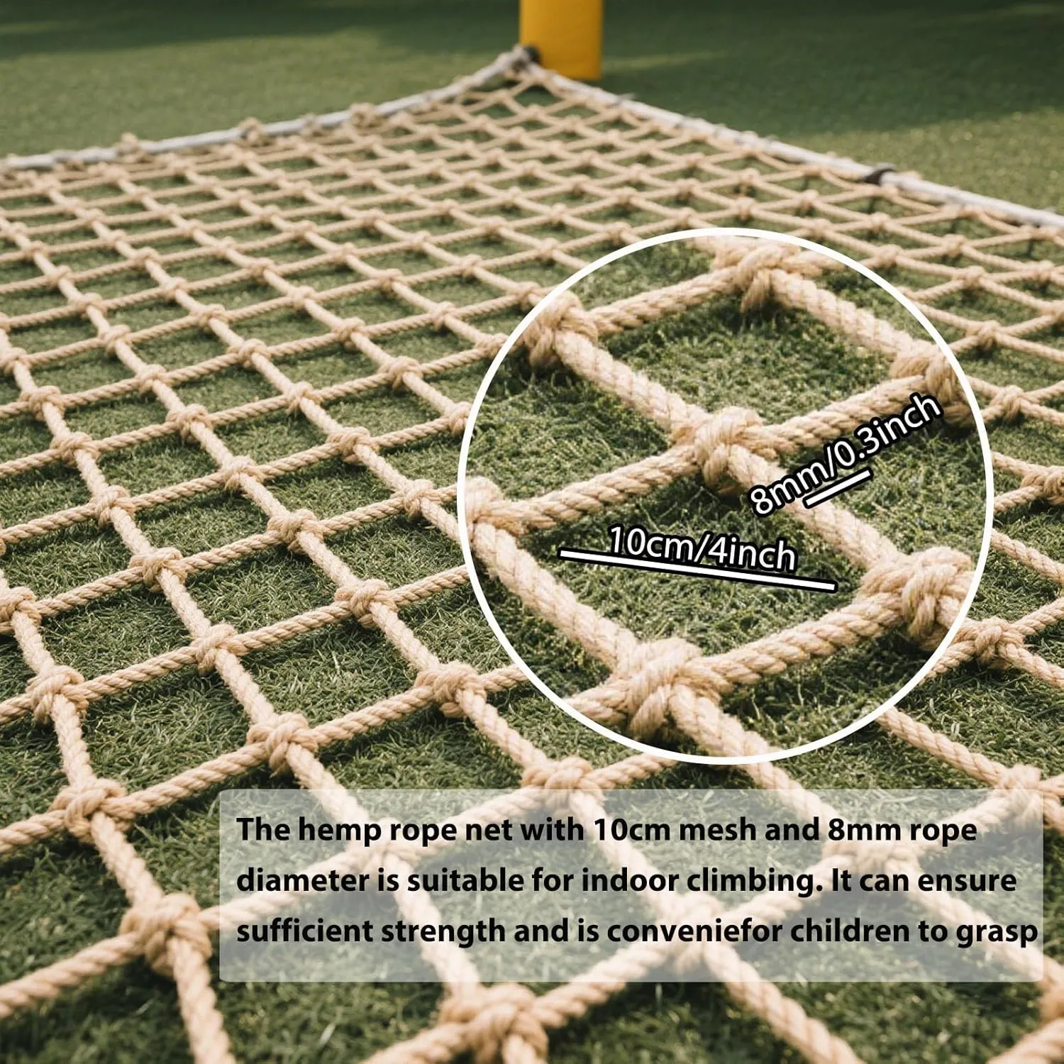 Hemp Rope Climbing Net for Kids Heavy Duty Rope Netting Safety Net for Indoor/Outdoor,Stairs Balcony Protection,Cargo Net for Playground Gym and Home Decor,100x200cm