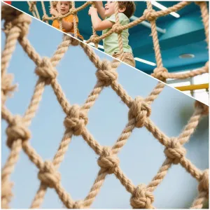 Hemp Rope Climbing Net for Kids Heavy Duty Rope Netting Safety Net for Indoor/Outdoor,Stairs Balcony Protection,Cargo Net for Playground Gym and Home Decor,100x200cm