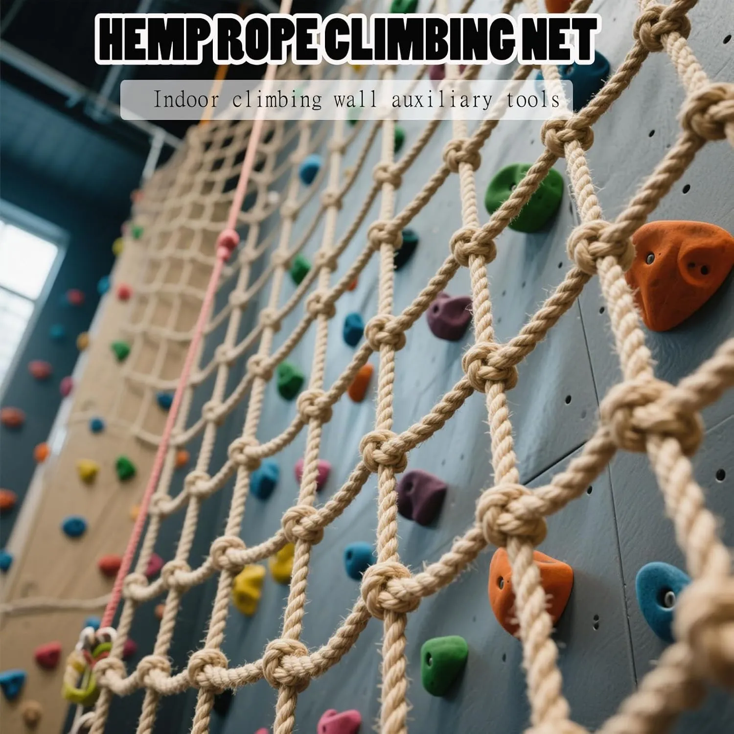 Hemp Rope Climbing Net for Kids Heavy Duty Rope Netting Safety Net for Indoor/Outdoor,Stairs Balcony Protection,Cargo Net for Playground Gym and Home Decor,100x200cm