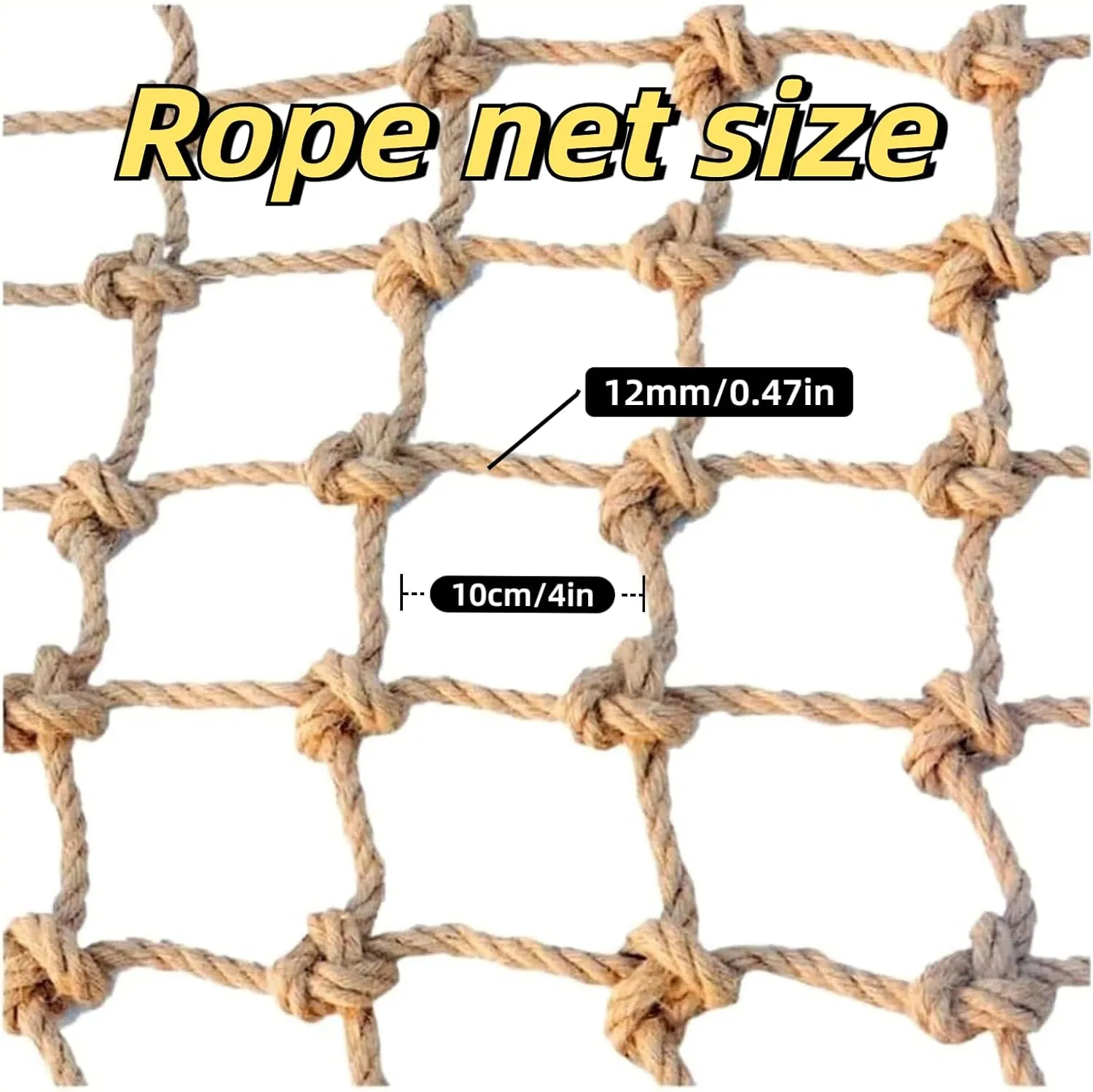 Hemp Rope Net Children Climbing Frame Net 10Mm Thick Playground Climb Net Cargo Net Rope Ladder Truck Trailer Fence Protection Netting,100x400cm