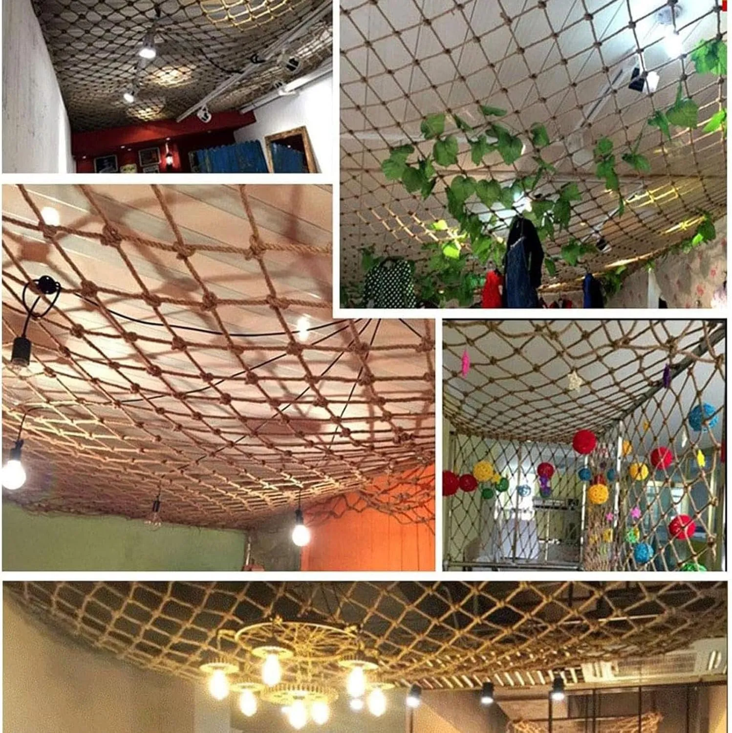 Hemp Rope Net Children Climbing Frame Net 10Mm Thick Playground Climb Net Cargo Net Rope Ladder Truck Trailer Fence Protection Netting,100x400cm