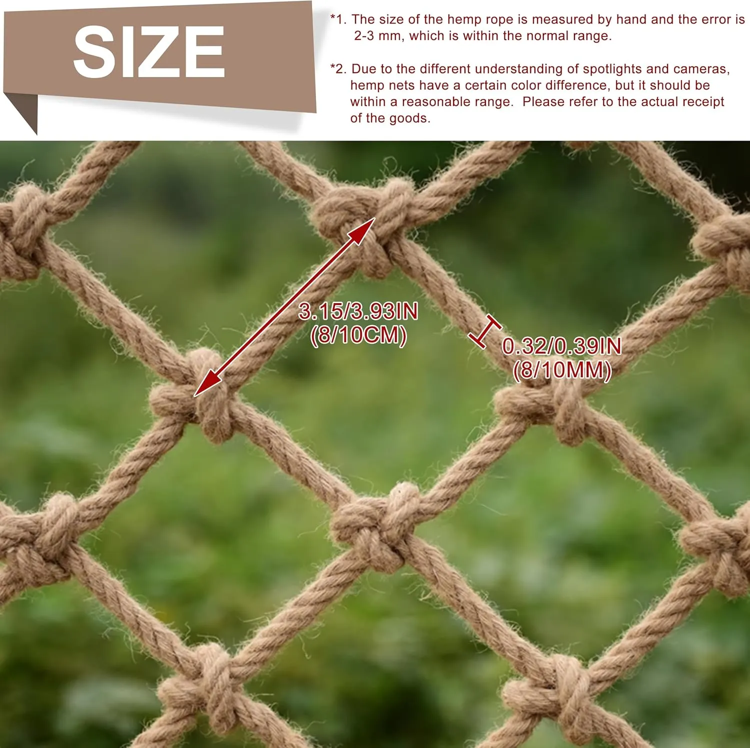 Hemp Rope Net Climbing Safety Kids Tree House Playground Protection Heavy Duty Indoor & Outdoor Decor Rope Net 8mm