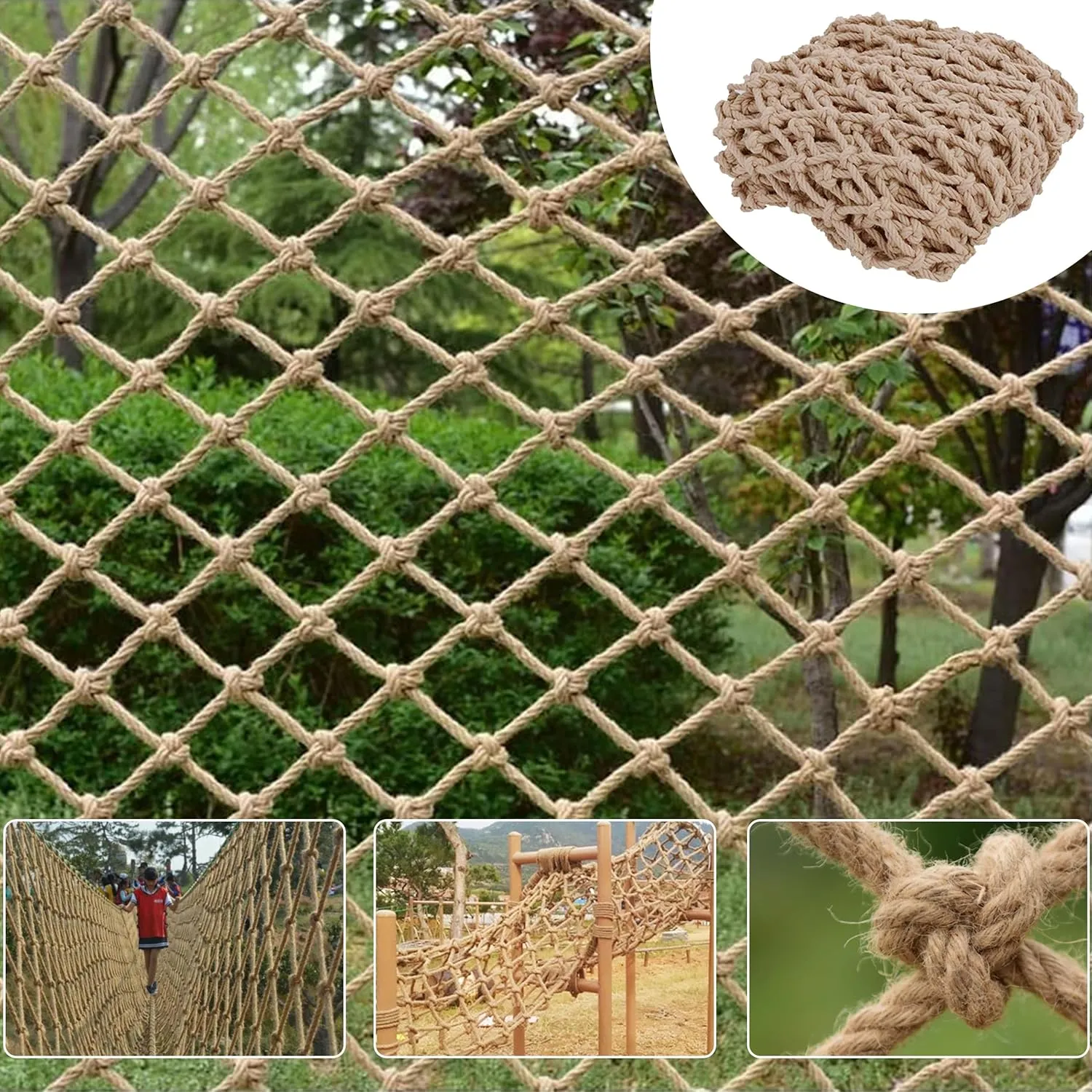 Hemp Rope Net Climbing Safety Kids Tree House Playground Protection Heavy Duty Indoor & Outdoor Decor Rope Net 8mm