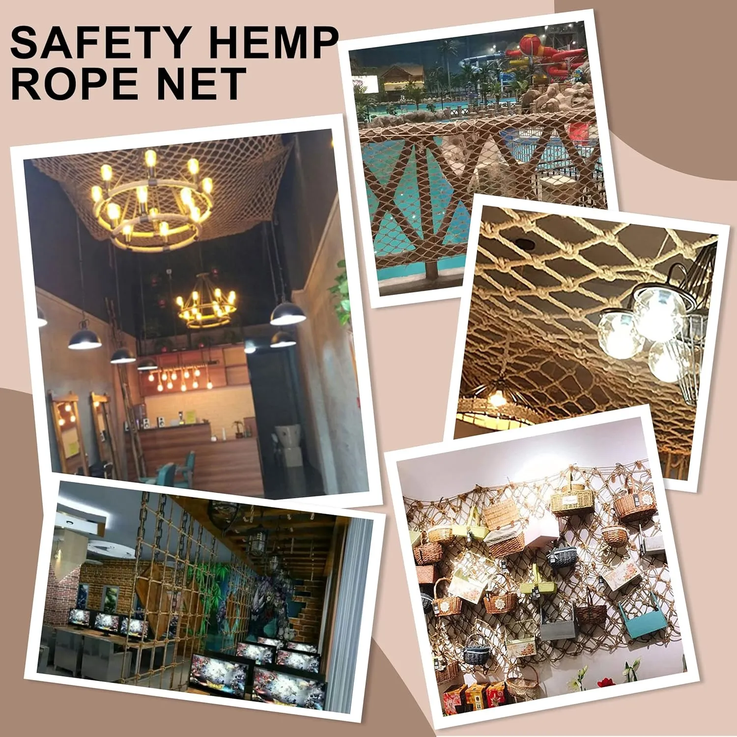 Hemp Rope Net Climbing Safety Kids Tree House Playground Protection Heavy Duty Indoor & Outdoor Decor Rope Net 8mm