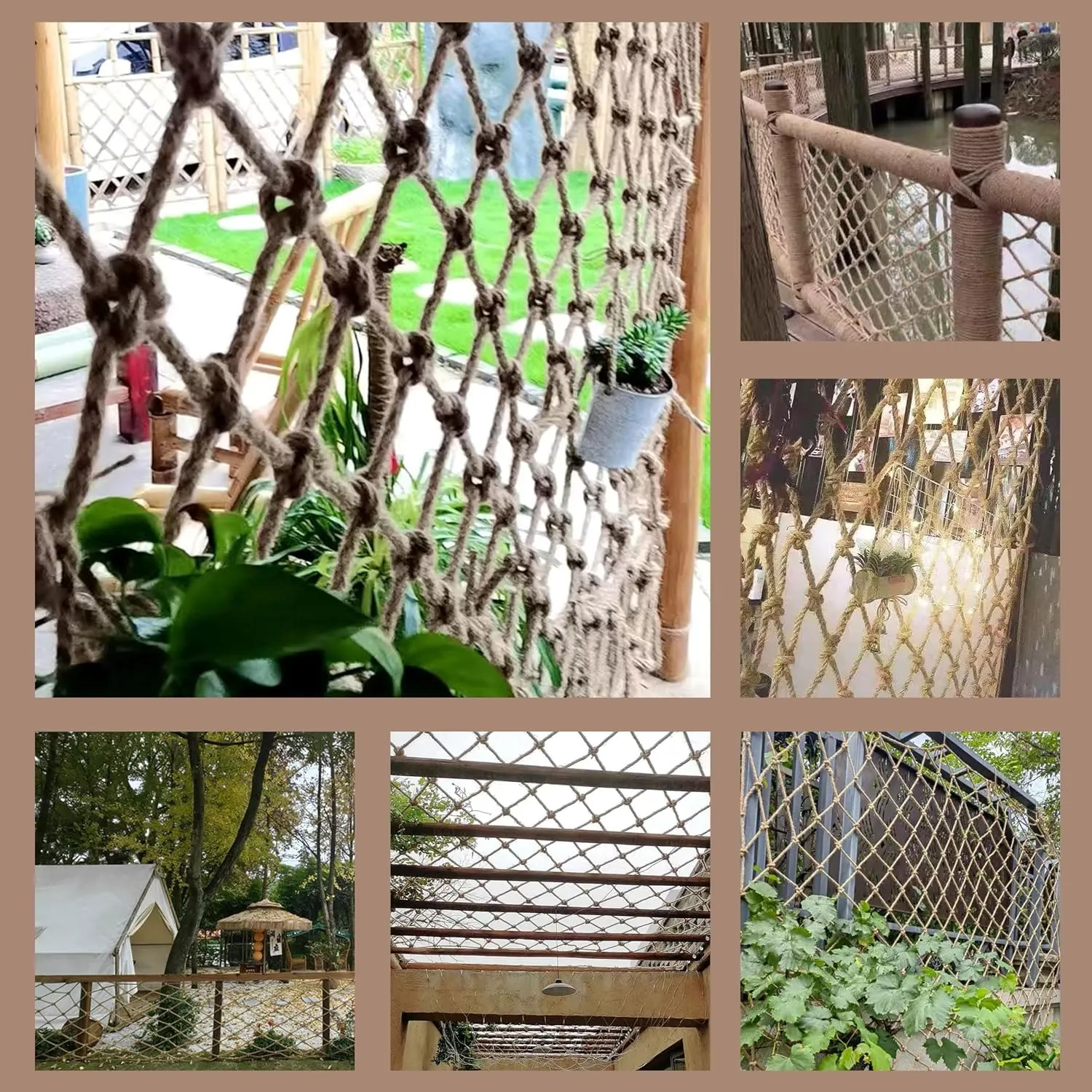 Hemp Rope Net Climbing Safety Kids Tree House Playground Protection Heavy Duty Indoor & Outdoor Decor Rope Net 8mm