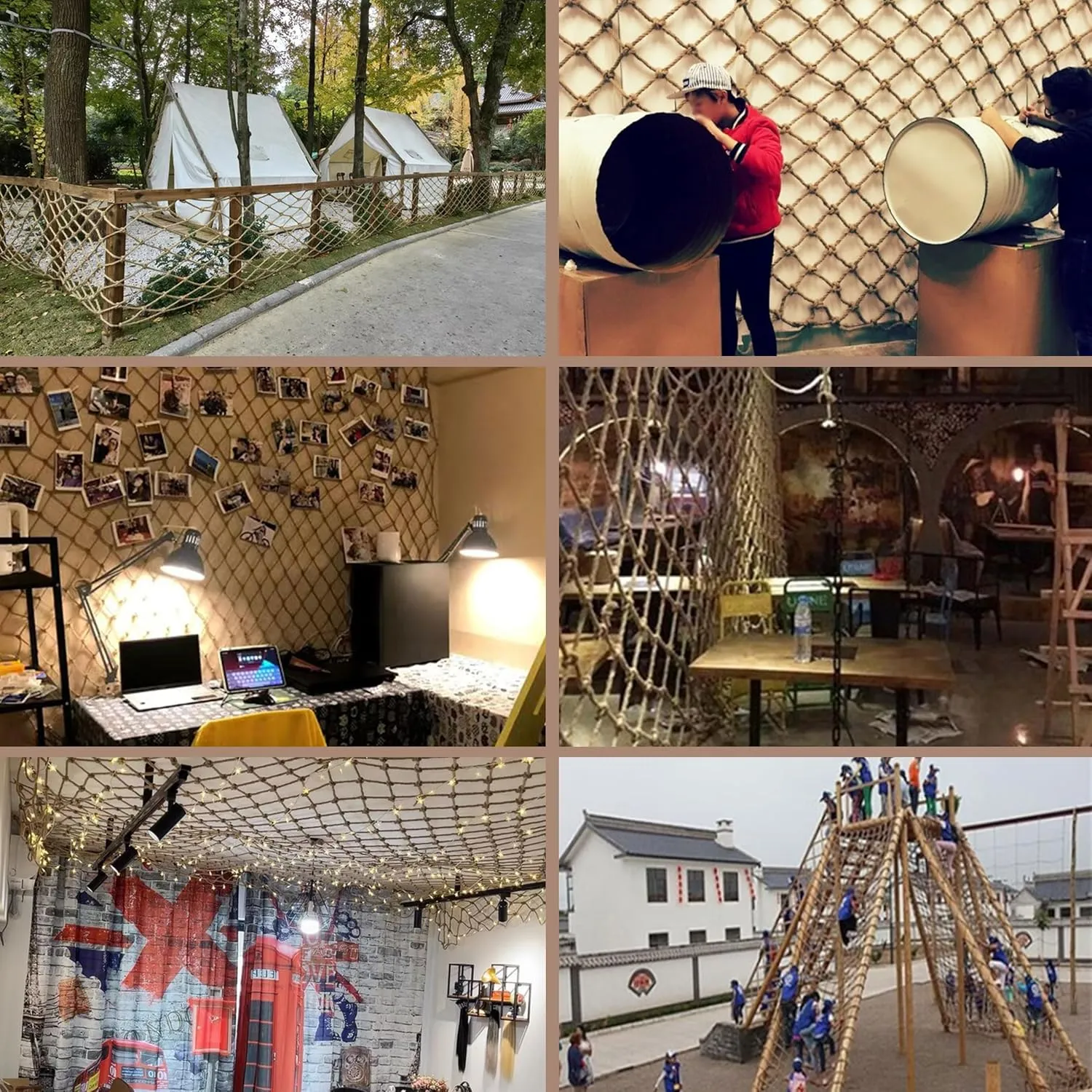 Hemp Rope Net Climbing Safety Kids Tree House Playground Protection Heavy Duty Indoor & Outdoor Decor Rope Net 8mm