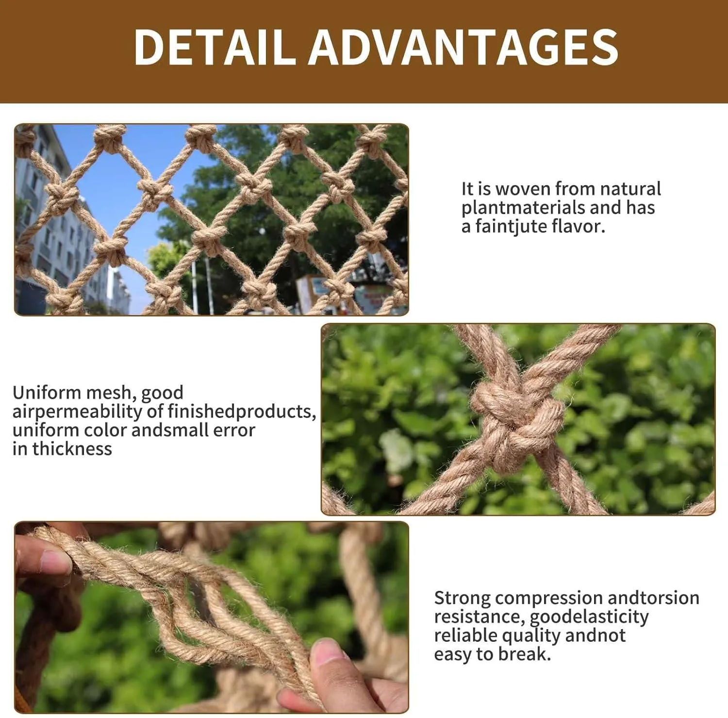 Hemp Rope NettingSafety, Climbing Net for Kids Outdoor,Safety Net for Stairs Balcony,Railings,Garden,Playground,Tree House and Decoration (6MM-8CM, 3.3ft×16.5ft)
