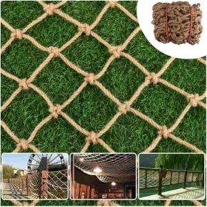 Hemp Rope NettingSafety, Climbing Net for Kids Outdoor,Safety Net for Stairs Balcony,Railings,Garden,Playground,Tree House and Decoration (6MM-8CM, 3.3ft×16.5ft)