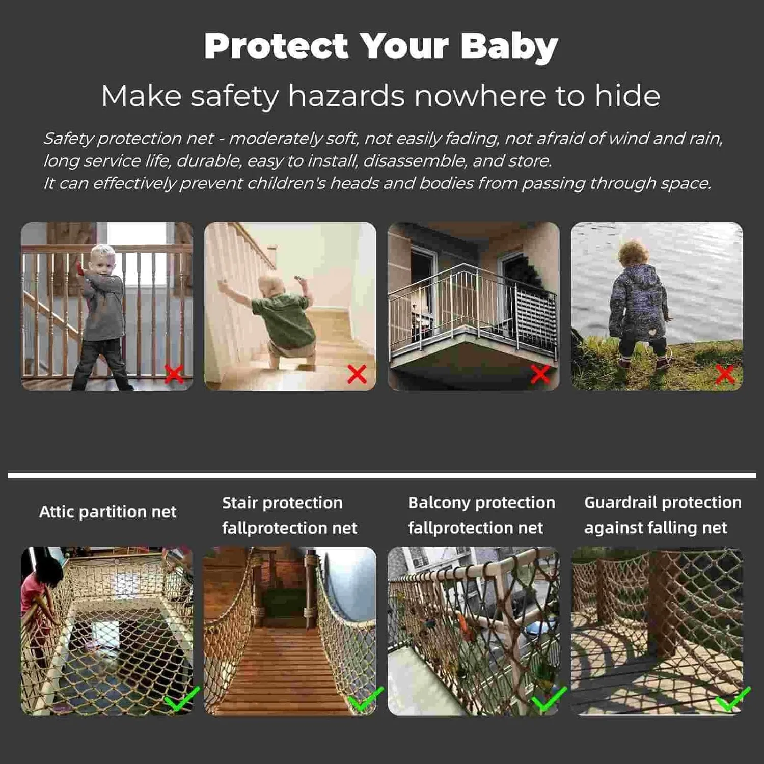 Hemp Rope NettingSafety, Climbing Net for Kids Outdoor,Safety Net for Stairs Balcony,Railings,Garden,Playground,Tree House and Decoration (6MM-8CM, 3.3ft×16.5ft)