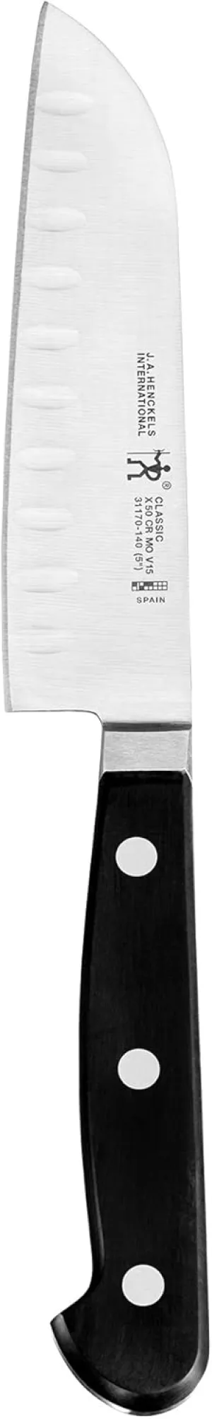 HENCKELS Classic Razor-Sharp Hollow Edge Santoku Knife 5 inch, German Engineered Informed by 100  Years of Mastery, Black/Stainless Steel