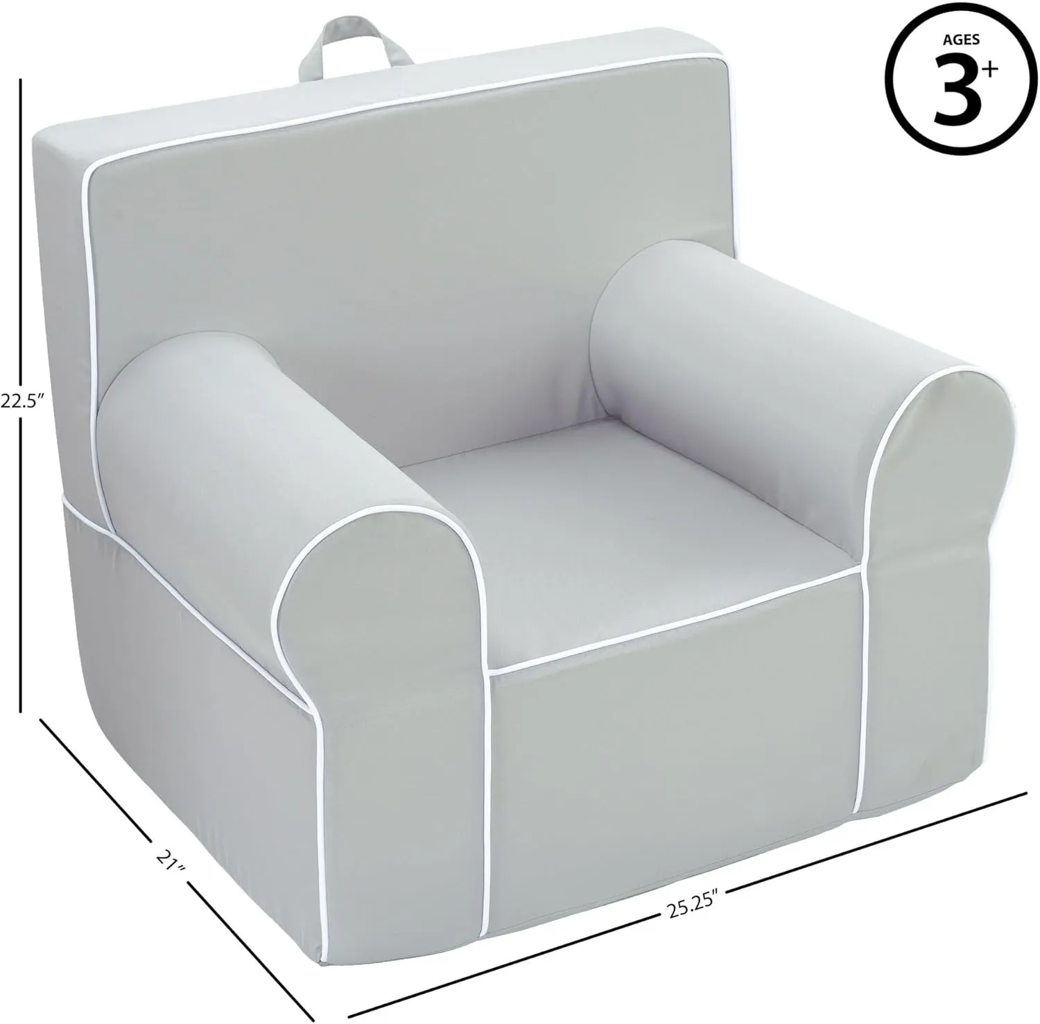 Heritage Kids Grey Everywhere Foam Armchair with Carry Handle and Removable Cover,25"x21"x22",Ages 3 