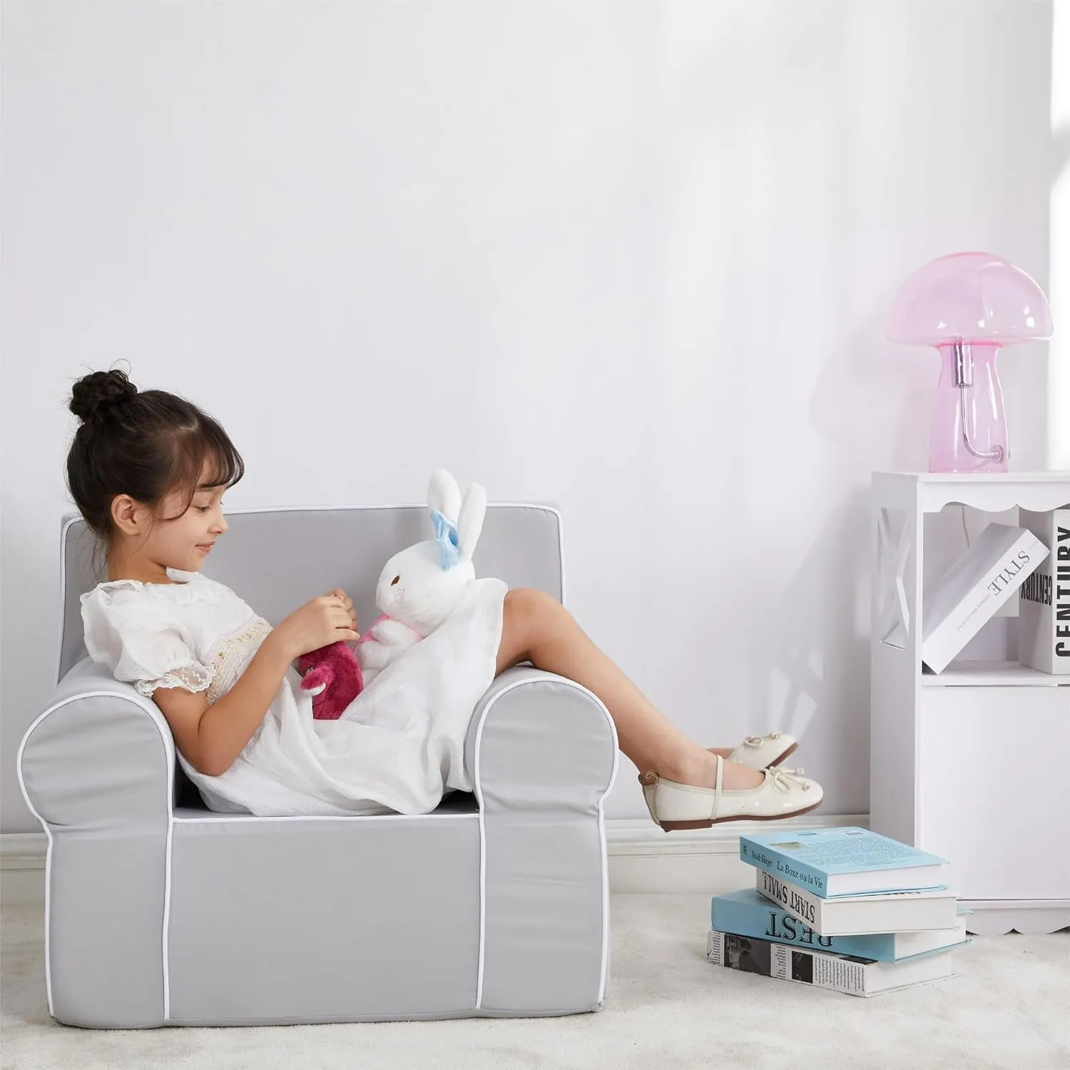 Heritage Kids Grey Everywhere Foam Armchair with Carry Handle and Removable Cover,25"x21"x22",Ages 3 
