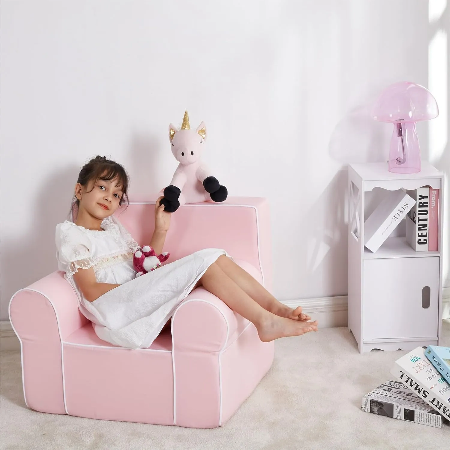 Heritage Kids Pink Everywhere Foam Armchair with Carry Handle and Removable Cover,25"x21"x22",Ages 3 