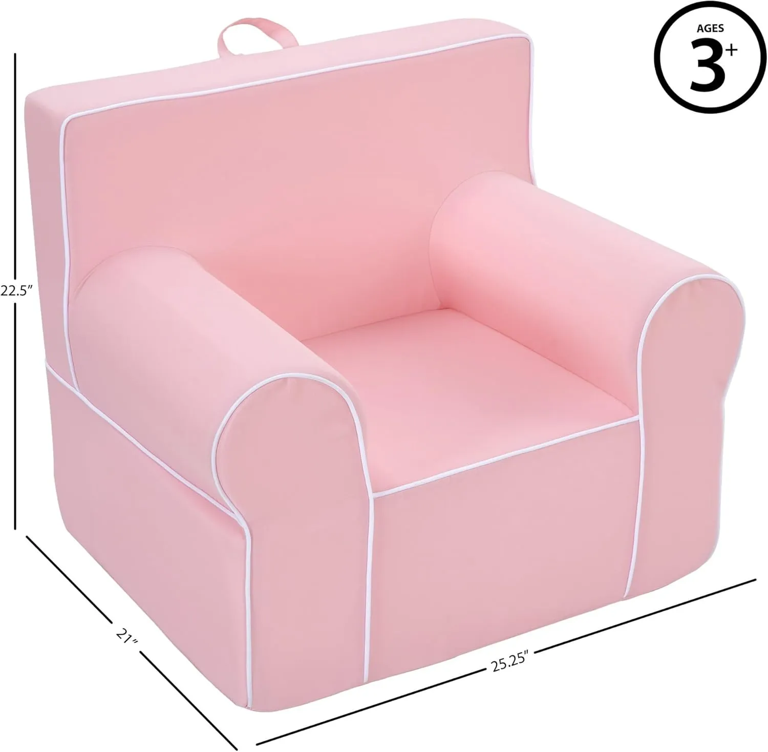 Heritage Kids Pink Everywhere Foam Armchair with Carry Handle and Removable Cover,25"x21"x22",Ages 3 