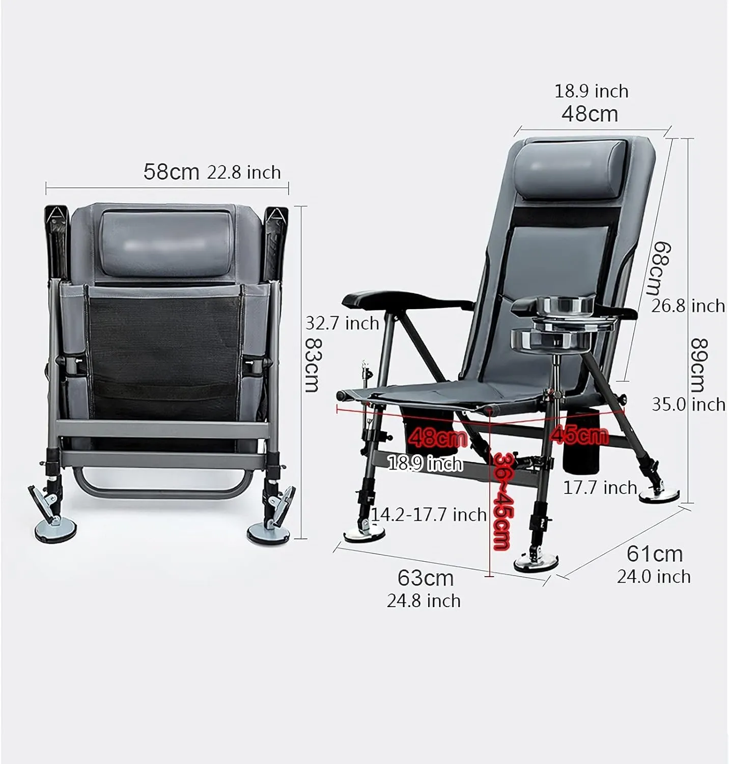 High Back Chair Fishing Chair Folding Stool Lightweight Portable Recliner with Pillow and Liftable Legs Chaise Lounge Chair for Camping Picnic Camping Chair