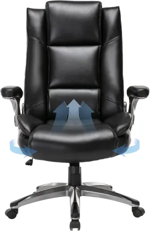 High Back Executive Office Chair - Ergonomic Bonded Leather Computer Chair with Flip-up Arms, Adjustable Tilt Tension, Padded Armrests and Swivel Rolling Mechanism - Black,300 lbs