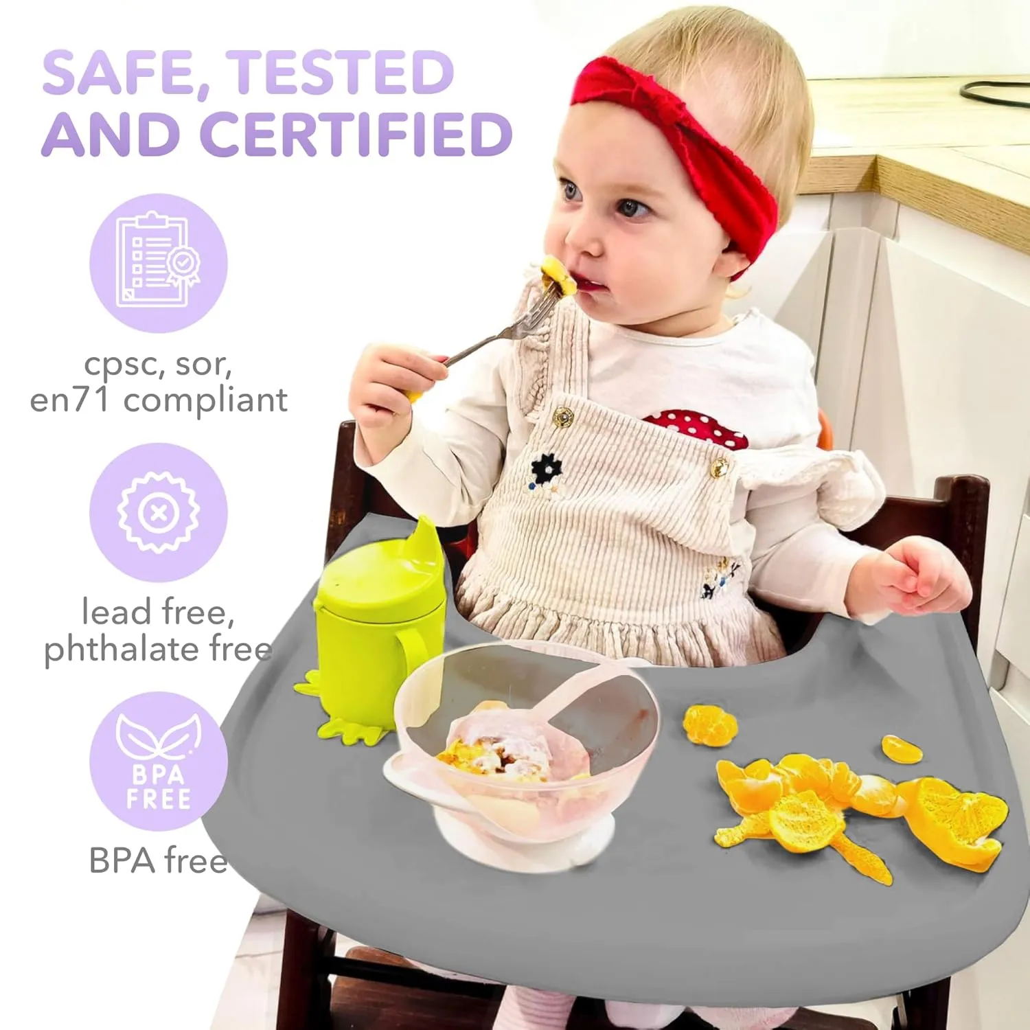 High Chair Tray Compatible with Stokke Trip Trap Chair, Matte Gray - Ergonomic Curved Design - BPA-Free, Easy to Assemble