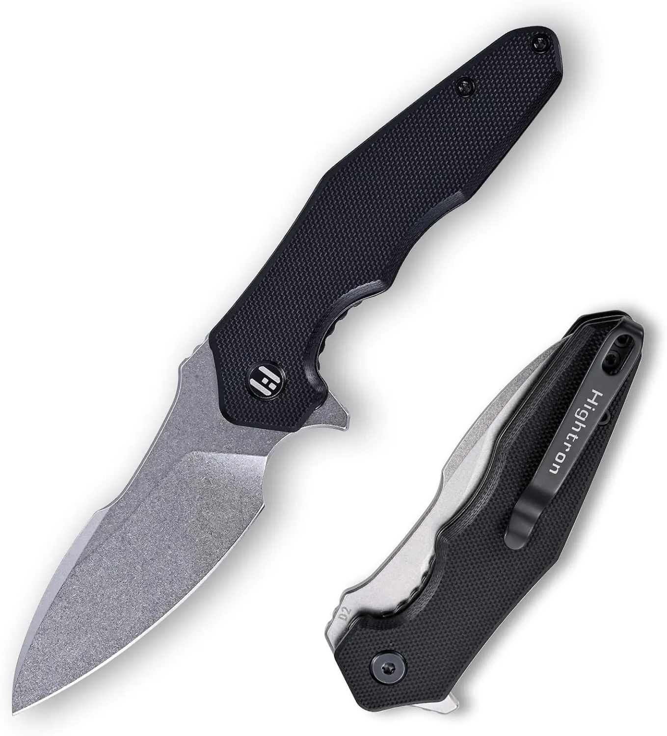 Hightron MINI VENTURA Pocket Knife for Men, Flipper Folding Knife with 2.85" Stonewashed Sharp D2 Steel Blade G10 Handle,Small Pocket Knife with Pocket Clip for Outdoor Use EDC Camping Hiking,Black-W