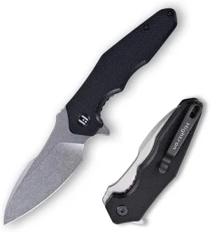 Hightron MINI VENTURA Pocket Knife for Men, Flipper Folding Knife with 2.85" Stonewashed Sharp D2 Steel Blade G10 Handle,Small Pocket Knife with Pocket Clip for Outdoor Use EDC Camping Hiking,Black-W