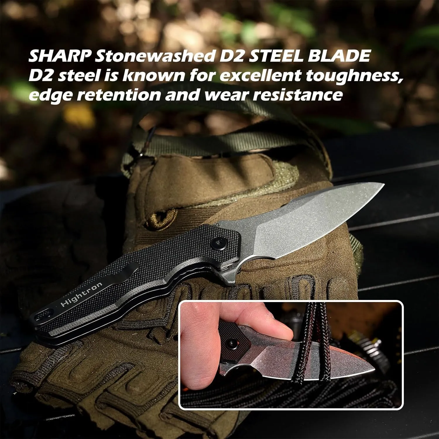 Hightron MINI VENTURA Pocket Knife for Men, Flipper Folding Knife with 2.85" Stonewashed Sharp D2 Steel Blade G10 Handle,Small Pocket Knife with Pocket Clip for Outdoor Use EDC Camping Hiking,Black-W