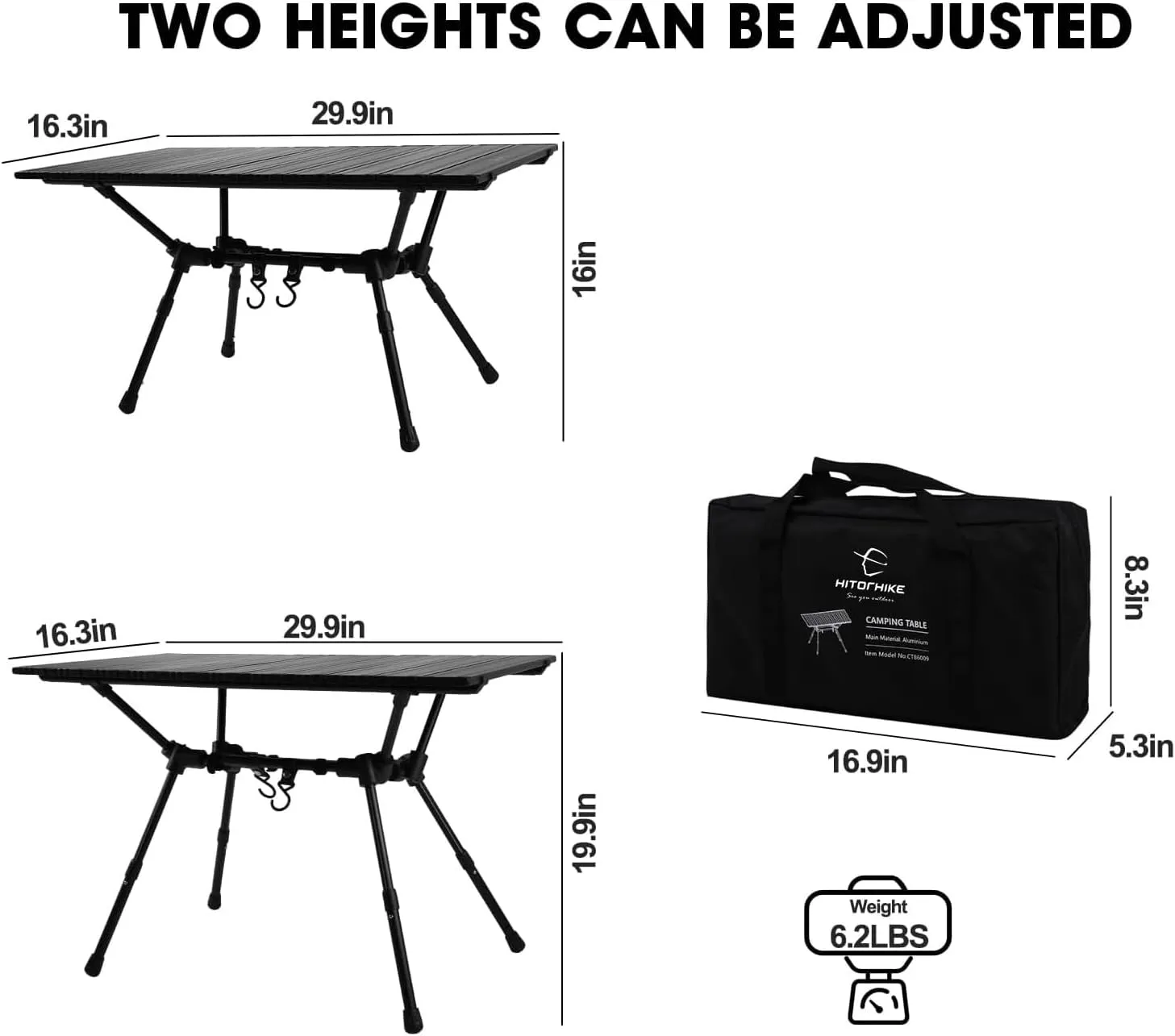HITORHIKE Homful Camping Tables with Aluminum Table Top Ultralight Durable Camp Table with Carry Bag for Indoor, Outdoor, Backpacking, Beach, Hiking, Travel, Fishing. (Black, Medium)