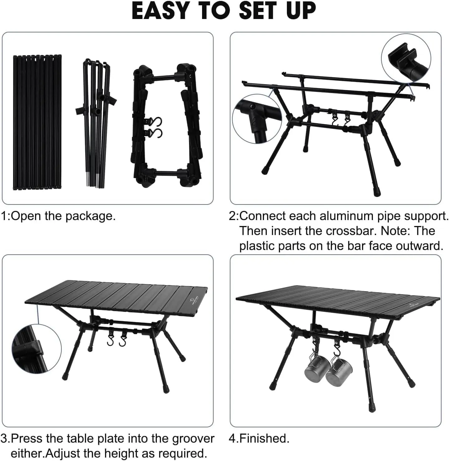 HITORHIKE Homful Camping Tables with Aluminum Table Top Ultralight Durable Camp Table with Carry Bag for Indoor, Outdoor, Backpacking, Beach, Hiking, Travel, Fishing. (Black, Medium)