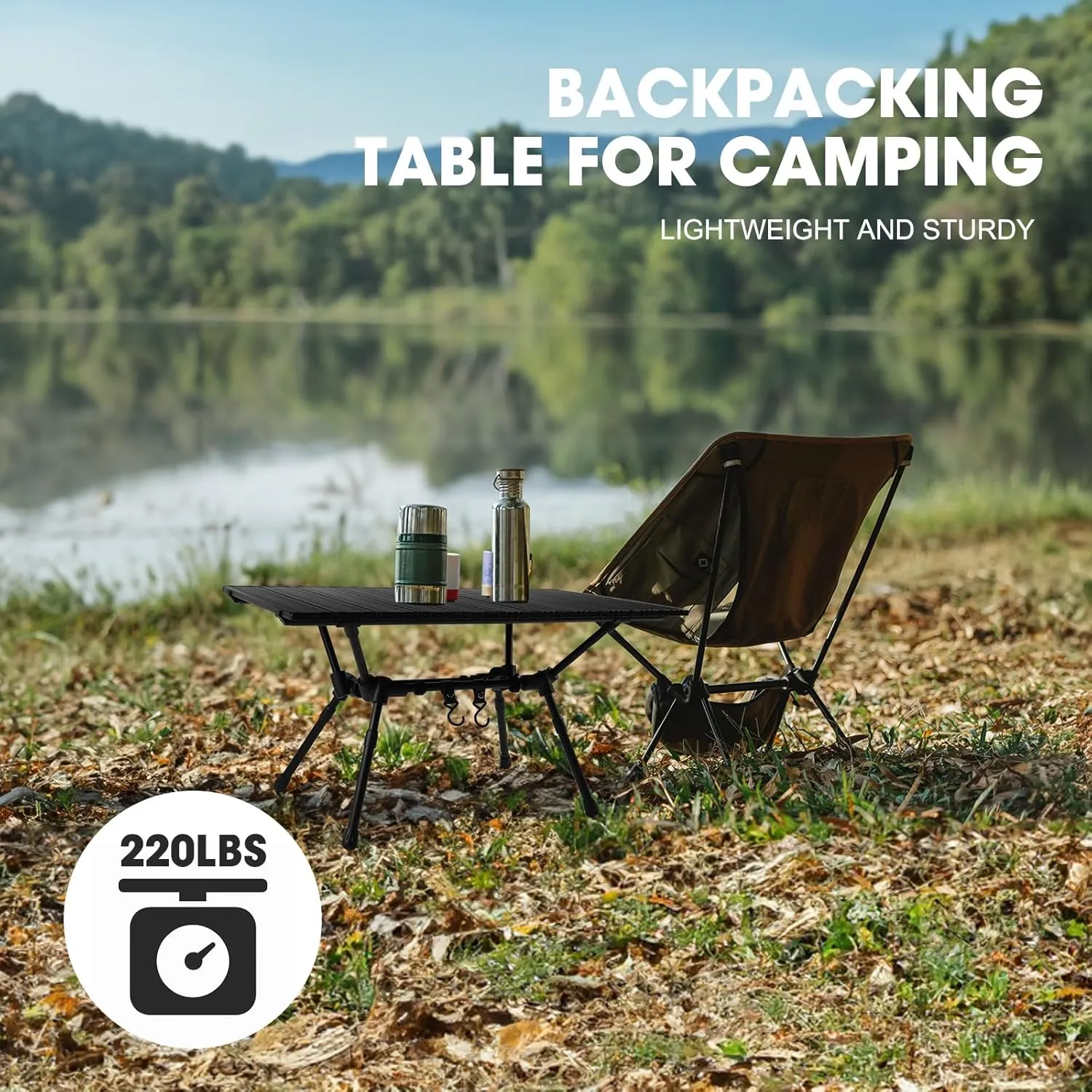 HITORHIKE Homful Camping Tables with Aluminum Table Top Ultralight Durable Camp Table with Carry Bag for Indoor, Outdoor, Backpacking, Beach, Hiking, Travel, Fishing. (Black, Medium)