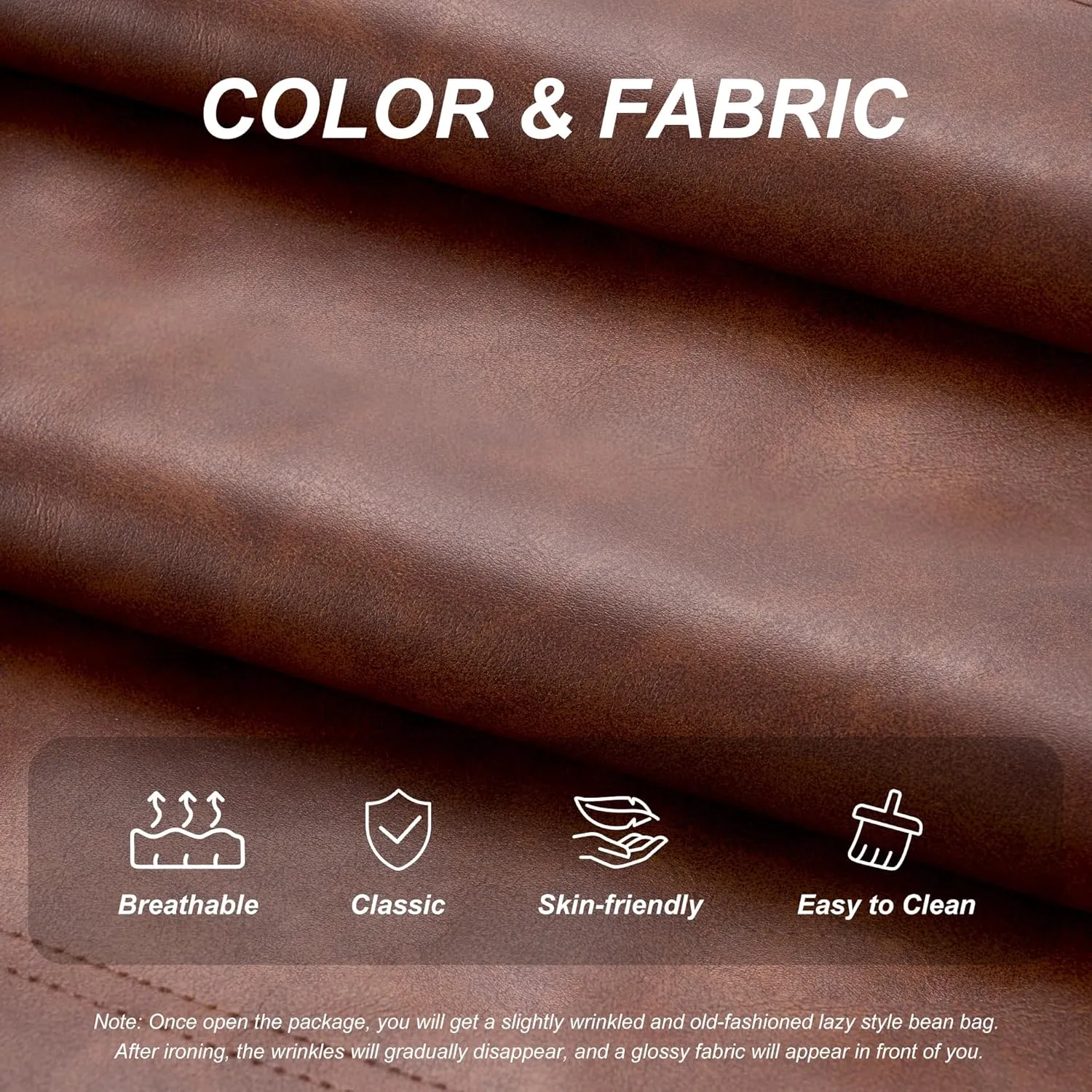 Hobestluk Bean Bag Chair Giant Bean Bag Sofa Memory Foam Bean Bag Chairs for Adults, Bean Bag Couches Faux Leather Bean Bag Chairs for Living Room Bedroom Dorm Office (Brown)