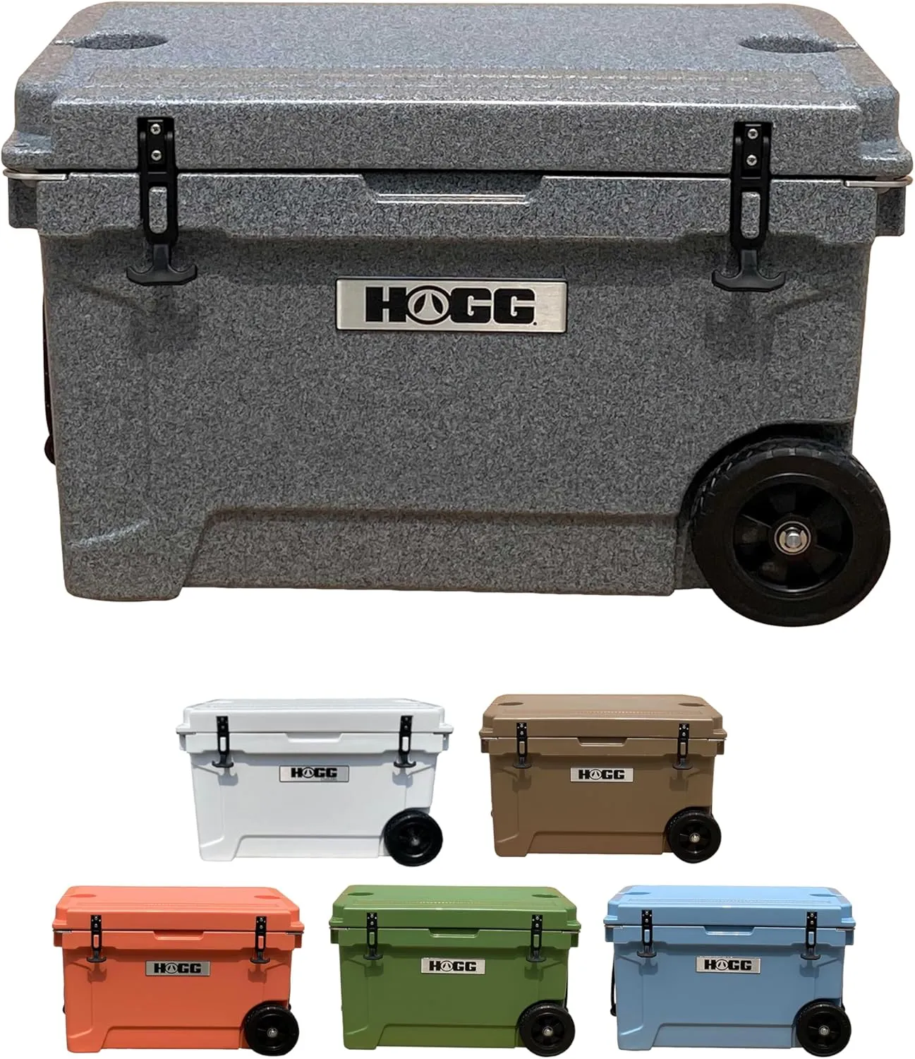 Hogg 65 qt Insulated Cooler with Wheels and Handles, Rolling Ice Chest with Wheels, Rotomolded Wheeled Coolers for Camping, Drinks, Outdoors, 65qt Blue