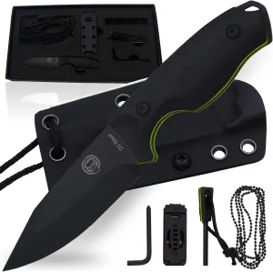 Holtzman's Gorilla Survival Baby Silverback Fixed Blade Hunting Knife with Kydex Sheath & Ferro Rod (Black Green) - Ideal for Camping and Outdoor Adventures