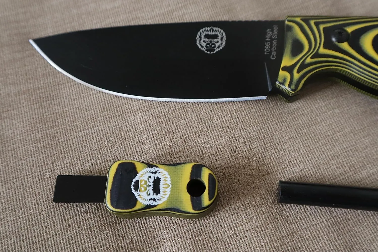 Holtzman's Gorilla Survival Bloodline Full Tang Fixed Blade Survival Knife with Kydex Sheath (Yellow) - Durable 1095 High Carbon Steel