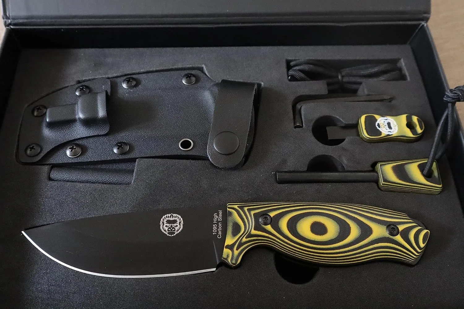 Holtzman's Gorilla Survival Bloodline Full Tang Fixed Blade Survival Knife with Kydex Sheath (Yellow) - Durable 1095 High Carbon Steel