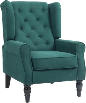 HOMCOM Mid-Century Modern Accent Chair, High Wingback Chair, Button-Tufted Upholstered Fabric Armchair with Retro Wood Legs for Living Room, Bedroom, Dark Green