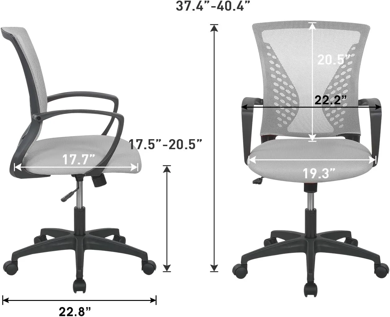 Home Office Chair Mid Back PC Swivel Lumbar Support Adjustable Desk Task Computer Ergonomic Comfortable Mesh Chair with Armrest (Grey)
