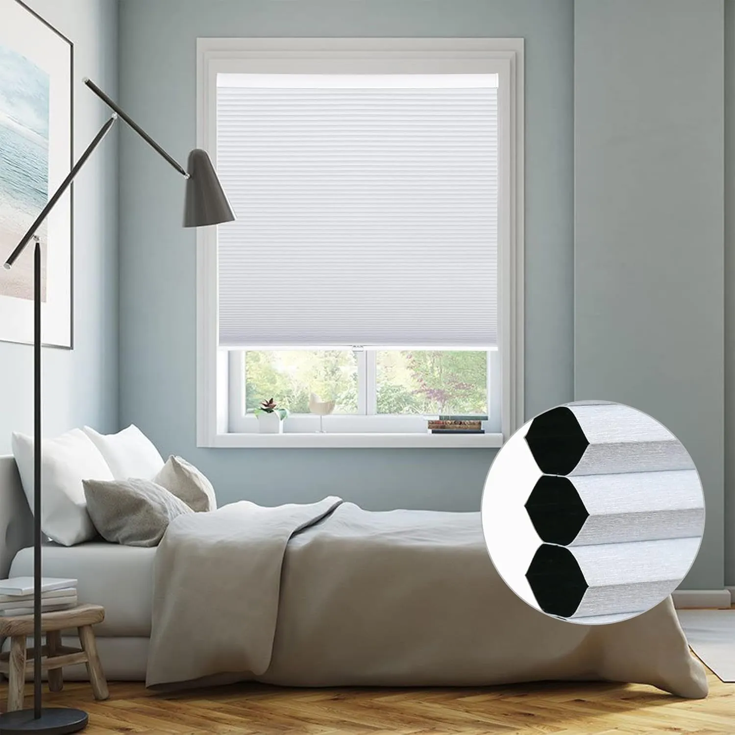 Homebox Cordless 100% Blackout Cellular Shades for Home,Shades for Indoor Windows, Honeycomb Blinds 30" W x 72" H White