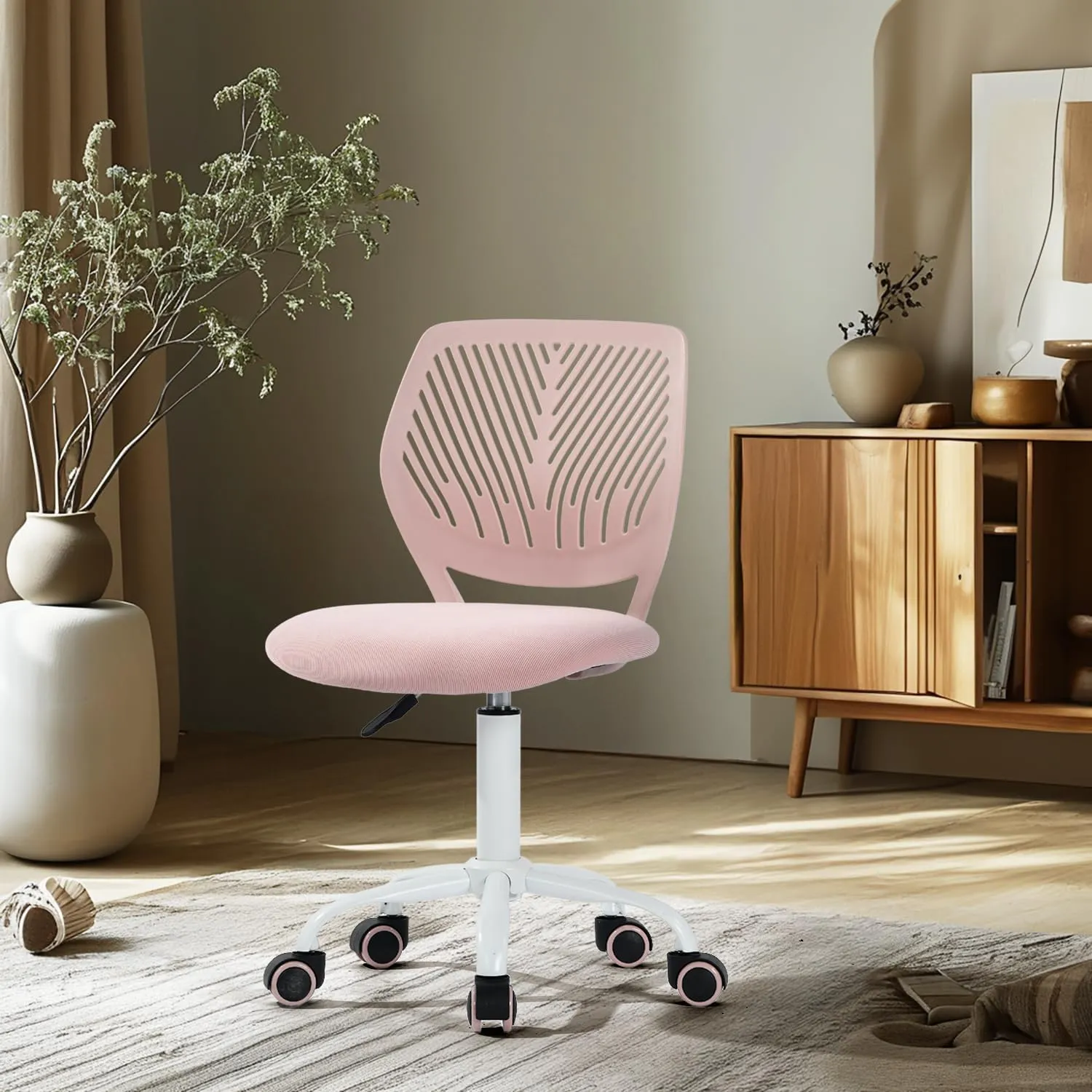Homy Casa Armless Home Office Desk Chair, Colorful Task Chair with Soft Mesh Padded Cushion, Height Adjustable Swivel Study Computer Chair for for Girls Boys Teens (Pink Ⅰ, 1PC)
