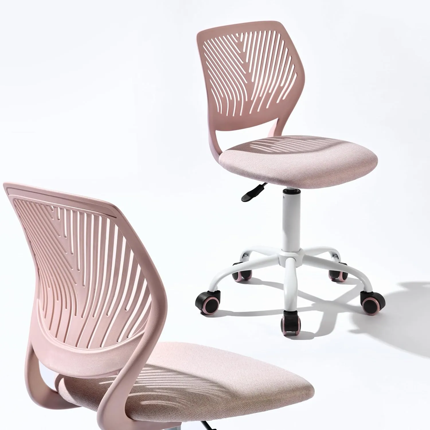 Homy Casa Armless Home Office Desk Chair, Colorful Task Chair with Soft Mesh Padded Cushion, Height Adjustable Swivel Study Computer Chair for for Girls Boys Teens (Pink Ⅰ, 1PC)