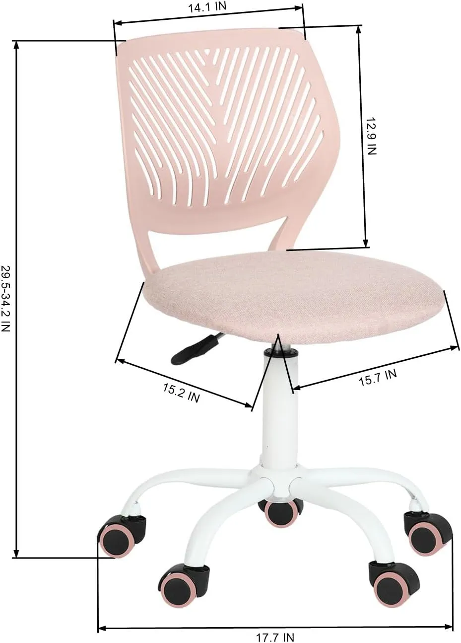Homy Casa Armless Home Office Desk Chair, Colorful Task Chair with Soft Mesh Padded Cushion, Height Adjustable Swivel Study Computer Chair for for Girls Boys Teens (Pink Ⅰ, 1PC)