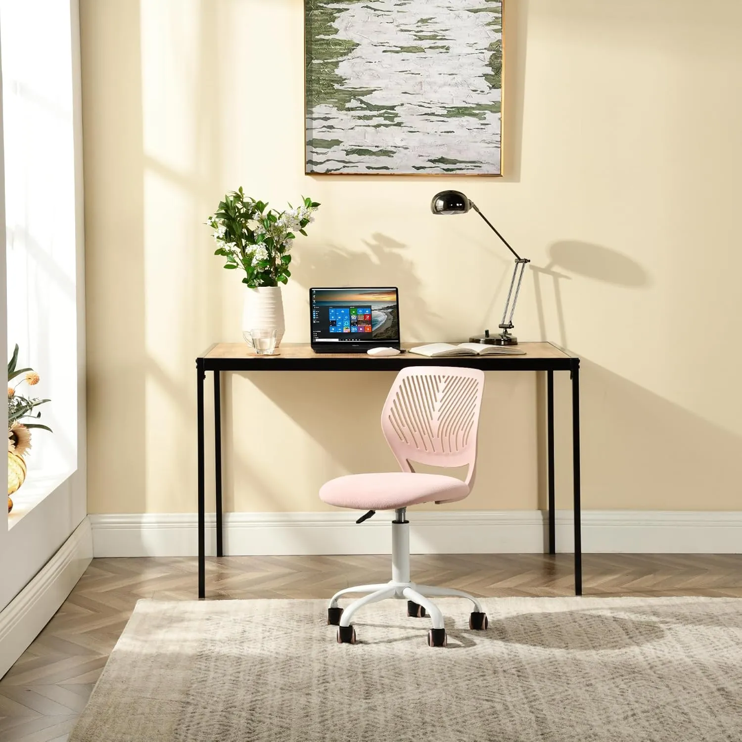 Homy Casa Armless Home Office Desk Chair, Colorful Task Chair with Soft Mesh Padded Cushion, Height Adjustable Swivel Study Computer Chair for for Girls Boys Teens (Pink Ⅰ, 1PC)