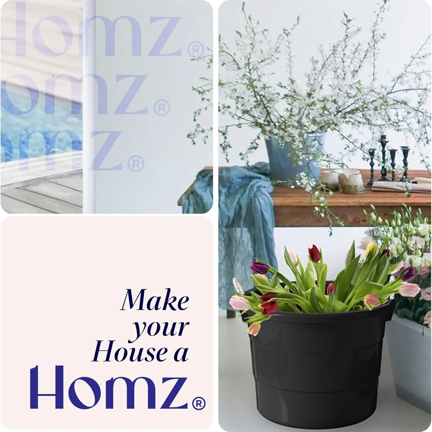 HOMZ 2-Pack Utility Tub, Large Plastic Storage Bucket with Rope Handles, 17 Gallon, Black